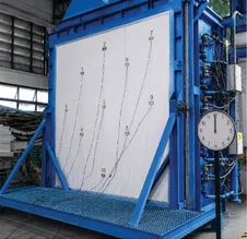 SQUAREROCK Rockwool panel installed in the furnace test frame before the fire test