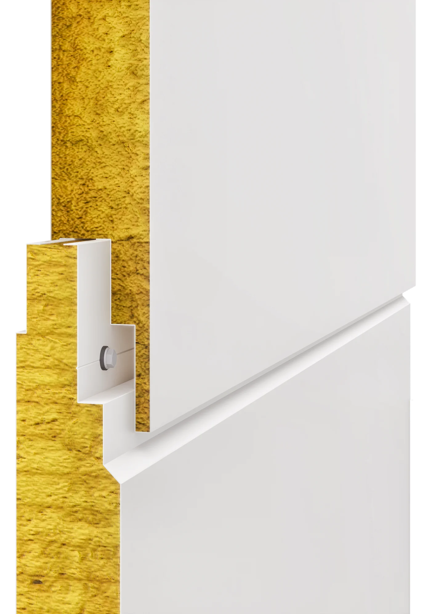 SQUAREROCK Rockwool Secret Joint SC panel cut-away showing the concealed screw fixing inside the joint