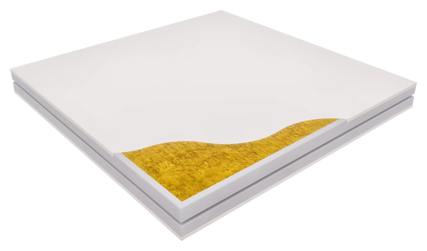 SQUAREROCK Rockwool panel with framed edges and cut-away revealing the mineral wool core