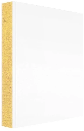 SQUAREROCK Rockwool panel section showing the mineral wool core edge between white PPGI facings